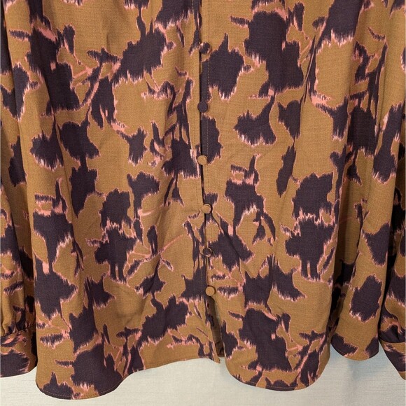 Nine West Women's XXL Blouse Autumnal Colored Button Up Balloon Sleeve Abstract - Picture 15 of 16